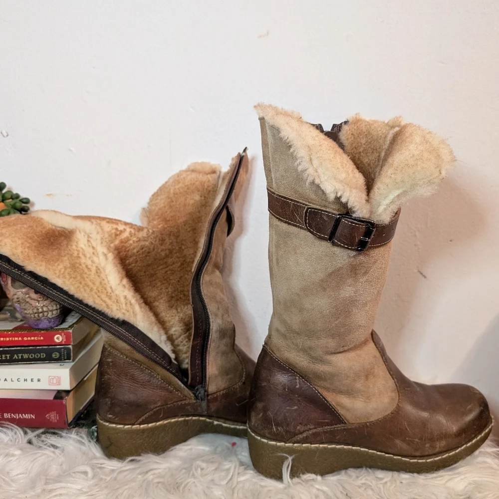Vintage Sheepskin Shearling Leather Suede Boots - Maxine Canada